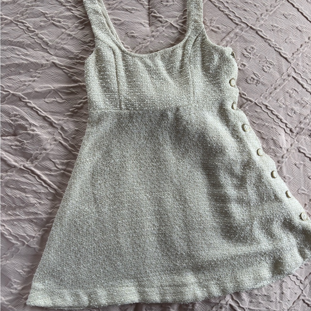 Zara Cream Textured Sleeveless Mini Dress with Side Buttons